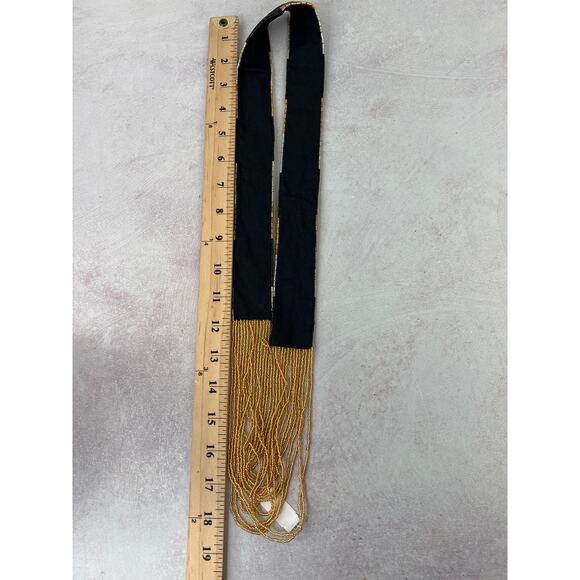 Himalayan Nepal Black and Gold Hand Beaded Necklace/ 18.5” Long - Picture 6 of 8